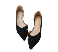 Women Flats Pink Black Pure Color Plus Small Size 34 Large 41 42 43 44 Suede Leather Pointed Toe Office Lady Flat Heel Shoes-Black,38