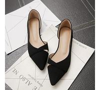 Women Flats Pink Black Pure Color Plus Small Size 34 Large 41 42 43 44 Suede Leather Pointed Toe Office Lady Flat Heel Shoes-Black,35