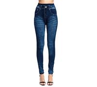 Women Fleece Face Leggings Gifts for Teachers Leggings for Women Elastic Jeans Leggings Thermal Stripe Print Imitation Denim Leggings Tights Hiking Pant Outfits Hip Yoga Pants Warehouse Clearance