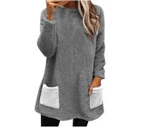 Women Fleece Jumper Fluffy Pullover Casual Top Womens Pullover 2024 Fuzzy Fleece Sweatshirts Oversized Thermal Sweaters With Pockets Winter Clothes Hoodies plus Size Women 5x (Grey, XXXL)