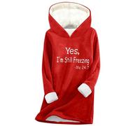 Women Fleece Lined Hoodie Yes, I'm Still Freezing Oversized Sweatshirt Fall Winter Plush Hooded Pullover Casual Baggy Thermal Shirt Long Sleeve Letter Print Tops Sweater Hoody Jumper Red