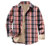 Women Fleece Lined Jackets - Plaid Soft Fuzzy Coat, Flannel Long Sleeve Button Down Shackets, Fluffy Sherpa Winter Warm, Checked Lumberjack Shirt, Ladies Elegant Plush Tops, Overshirt, Pocket, Work