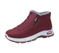 Women Fleece Lined Snow Boots Slip On Winter Ankle Quilted Water Resistant Low Top Walking Shoes Anti Slip Rugged Sole Casual Outdoor Cold Weather Daily Footwear Red