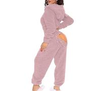 Women Fleece Onesies with Butt Flap Ladies Teddy Bear Onesie Fluffy Hooded Pyjamas Winter Warm Plush Flannel One Piece Jumpsuit Funny Novelty Animal Pajamas Playsuit Loungewear Size 8-16