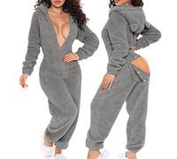 Women Fleece Onesies with Butt Flap Ladies Teddy Bear Onesie Fluffy Hooded Pyjamas Winter Warm Plush Flannel One Piece Jumpsuit Funny Novelty Animal Pajamas Playsuit Loungewear Size 8-16