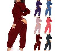 Women Fleece Onesies with Butt Flap Ladies Teddy Bear Onesie Fluffy Hooded Pyjamas Winter Warm Plush Flannel One Piece Jumpsuit Funny Novelty Animal Pajamas Playsuit Loungewear Size 8-16