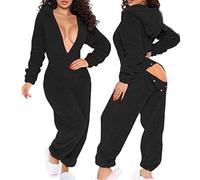 Women Fleece Onesies with Butt Flap Ladies Teddy Bear Onesie Fluffy Hooded Pyjamas Winter Warm Plush Flannel One Piece Jumpsuit Funny Novelty Animal Pajamas Playsuit Loungewear Size 8-16