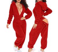 Women Fleece Onesies with Butt Flap Ladies Teddy Bear Onesie Fluffy Hooded Pyjamas Winter Warm Plush Flannel One Piece Jumpsuit Funny Novelty Animal Pajamas Playsuit Loungewear Size 8-16