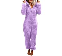Women Fleece Pajamas One Piece Zip Up One Piece Double-Sided Velvet Hooded Pajamas Cozy Sleepwear Pyjamas Teddy Fluffy Jacket Autumn Winter Warm Loungewear Jumpsuit Comfy UK
