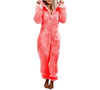 Women Fleece Pajamas One Piece Zip Up One Piece Double-Sided Velvet Hooded Pajamas Cozy Sleepwear Pyjamas Teddy Fluffy Jacket Autumn Winter Warm Loungewear Jumpsuit Comfy UK