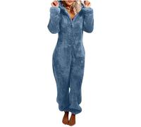 Women Fleece Pajamas One Piece Zip Up One Piece Double-Sided Velvet Hooded Pajamas Cozy Sleepwear Pyjamas Teddy Fluffy Jacket Autumn Winter Warm Loungewear Jumpsuit Comfy UK