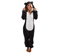Women Fleece Pajamas One Piece Zip Up One Piece Double-Sided Velvet Hooded Pajamas Cozy Sleepwear Pyjamas Teddy Fluffy Jacket Autumn Winter Warm Loungewear Jumpsuit Comfy UK