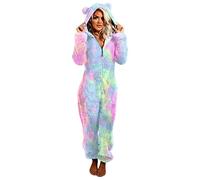 Women Fleece Pajamas One Piece Zip Up One Piece Double-Sided Velvet Hooded Pajamas Cozy Sleepwear Pyjamas Teddy Fluffy Jacket Autumn Winter Warm Loungewear Jumpsuit Comfy UK