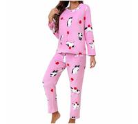 Women Fleece Pyjamas Set Long Sleeve Soft Pajama Sets Winter Warm Pjs Sherpa Flannel Loungewear Cute Animals Cosy Nightwear Comfort Loose 2 Piece Outfit Ladies Thick Plush Pyjama
