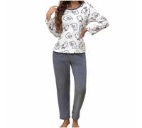 Women Fleece Pyjamas Set Long Sleeve Soft Pajama Sets Winter Warm Pjs Sherpa Flannel Loungewear Cute Animals Cosy Nightwear Comfort Loose 2 Piece Outfit Ladies Thick Plush Pyjama
