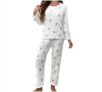 Women Fleece Pyjamas Set Long Sleeve Soft Pajama Sets Winter Warm Pjs Sherpa Flannel Loungewear Cute Animals Cosy Nightwear Comfort Loose 2 Piece Outfit Ladies Thick Plush Pyjama