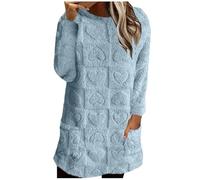 Women Fleece Sweatshirt Love Heart Oversized Pullover Flannel Winter Casual Long Sleeve Pockets Pullovers Fluffy Fuzzy Tops Loose Comfy Loungewear Ladies Sherpa Faux Fur Jumper Pyjamas Sleepdress