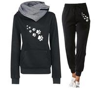 Women Fleece Sweatsuit Dog Paw 3D Printed Hoodie and Sweatpants Set Casual Jogging Workout Tracksuit