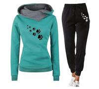 Women Fleece Sweatsuit Dog Paw 3D Printed Hoodie and Sweatpants Set Casual Jogging Workout Tracksuit