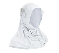 Women Flexible Hijab Ladies Ice Silk Muslim Head Scarf Wrap Shawl with Big Bowknot Pearl Stud Glitter Rhinestones Girls Turban Hat Instant Hijab Cap