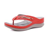 Women Flip Flops Wedge Wide Fit Clip Toe Post Orthotic Sandals Comfy Summer Beach Casual Vacation Walking Shoes Size 3.5-8 UK (Red,4)