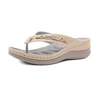 Women Flip Flops Wedge Wide Fit Clip Toe Post Orthotic Sandals Comfy Summer Beach Casual Vacation Walking Shoes Size 3.5-8 UK (Beige,5.5)