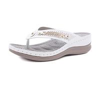 Women Flip Flops Wedge Wide Fit Clip Toe Post Orthotic Sandals Comfy Summer Beach Casual Vacation Walking Shoes Size 3.5-8 UK (White,5.5)