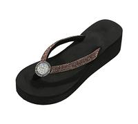 Women Flip Flops Women's Fashion Slope Heel Flip Flops with Thick Toe Clip and Herringbone Design for Beach Home Comfort Rose Gold