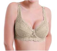 Women Floral Lace Bras Non Wired Push Up Bra Support Sleep Bralettes Soft Cup Full Coverage Everyday Bra Plus Size Comfort Bralette Sexy Thin Breathable Underwear Khaki