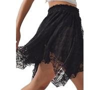 Women Floral Lace Mini Skirt Y2k Low Rise Ruffle Layered Wrap Pencil a Line Short Skirt Club Party Streetwear (G-Black, S)