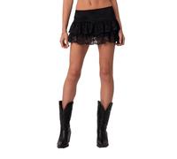 Women Floral Lace Mini Skirt Y2k Low Rise Ruffle Layered Wrap Pencil a Line Short Skirt Club Party Streetwear (A-Black, S)