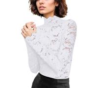 Women Floral Lace Top Long Sleeve Sheer Mesh Underwear Blouse Shirt Women Party Outfit, White, 3XL