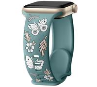 Women Floral Pattern Sport Strap Compatible with Apple Watch 40mm 38mm 41mm 42mm 44mm 45mm 46mm 49mm Soft Silicone with Butterfly Flower Engraving, Cactus & White, 38/40/41/42mm(Series 10), Modern