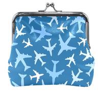 Women Floral Print Leather Purse Cute Kiss Closure Modern Airplanes Blue Coin Purse Blue Fashion Planes Blue Classic, Blue Fashion Aircraft, Classic