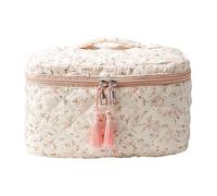 Women Floral Quilted Travel Case with Zipper, Large Capacity Cosmetics Toiletry Organizer, Multifunctional Pencil Pouch for Work School Daily Travel & Holiday Gifts