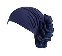 Women Flower Elastic Turban Beanie Head Scarf wrap Chemo Cap hat for Cancer Patient, Navy, One Size