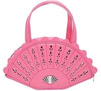 Women Flower Hollow Out Fan Shaped Handbag Vintage Chinese Style Leather Satchel Purse Novelty Classical Shell Clutch Bag(Pink)