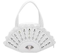 Women Flower Hollow Out Fan Shaped Handbag Vintage Chinese Style Leather Satchel Purse Novelty Classical Shell Clutch Bag(White)