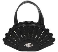 Women Flower Hollow Out Fan Shaped Handbag Vintage Chinese Style Leather Satchel Purse Novelty Classical Shell Clutch Bag(Black2)