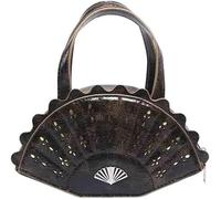 Women Flower Hollow Out Fan Shaped Handbag Vintage Chinese Style Leather Satchel Purse Novelty Classical Shell Clutch Bag(Coffee)