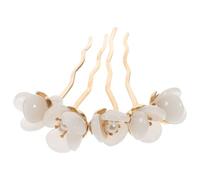 Women Flower Jade Hair Stick with Comb for Bridal Updo | Traditional Chinese Style, White Retro Petal Design, for Dance Performances and Formal Events