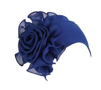 Women Flower Retro Twisted Design Turban Cap Bonnet Hat Pile Flowers Hat Cap Ladies Hat Lightweight Dark Blue One Size