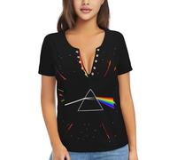 Women Floyd Rock Band Pink Music T Shirt Deep V Neck tee Shirt Short Sleeve Sexy Tops Low Cut Cleavage Summer Casual Basic Button Top Tees