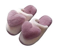 Women Fluffy 3D Heart Decor Open Toe Plush Indoor Slide Slippers