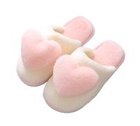 Women Fluffy 3D Heart Decor Open Toe Plush Indoor Slide Slippers