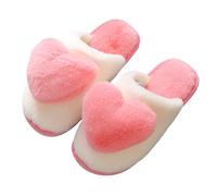 Women Fluffy 3D Heart Decor Open Toe Plush Indoor Slide Slippers