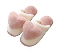 Women Fluffy 3D Heart Decor Open Toe Plush Indoor Slide Slippers