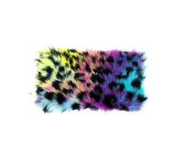 Women Fluffy Leopard Print Fluffy Wallet Bag Faux Fur Plush Tie Dye Rainbow Zipper Purse Coins Card Holder Organizer, Rainbow, One Size