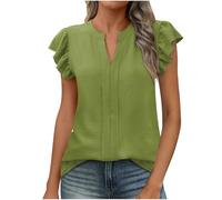 Women Flutter Sleeve V-Neck Blouses Summer Casual Ruffle Short Sleeve Notch Neck Top Fashion Elegant Pleated Back Shirt for Ladies UK My Recent Orders 2025 Green