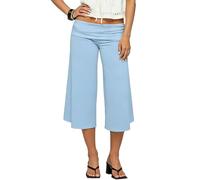 Women Fold Over Capri Pant Striped Elastic Waist Wide Leg Comfy Casual Yoga Pants (B-Blue, M)